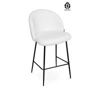 SAMIRA Sgabello cucina imbottito, sgabello alto in tessuto bouclè mod. Nicole (1 pz, Bianco - piede nero)
