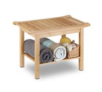 Relaxdays Sgabello, Mobiletto da Bagno in bambù, Ripiano, Alzatina, Pouf, in Legno, HxLxP: 45 x 66 x 40 cm, Naturale, bambú, 1 pz