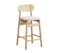 Sgabello da bar ad altezza bancone, sgabello da bar in legno stile Mid- | Sgabello da bar moderno di metà secolo, alto come un bancone, costruito con legno e rattan, che offre una seduta elevata ed