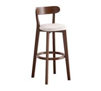 Sgabello da bar/bancone imbottito in cotone e lino stile rustico, con seduta imbottita in schiuma ad alta resilienza, gambe in legno e poggiapiedi rotondo, ideale per isola cucina/ristorante, 1 pezzo.
