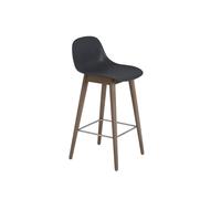 Sgabello da Bar Fiber con Base in Legno e Schienale Nero/ Marrone Scuro H87,5 cm