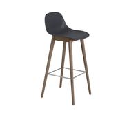 Sgabello da Bar Fiber con Base in Legno e Schienale Nero/ Marrone Scuro H97,5 cm