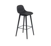 Sgabello da Bar Fiber con Base in Legno e Schienale Nero/ Nero H97,5 cm
