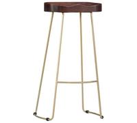 Sgabello da bar Gavin in legno di mango massiccio 2 pezzi, stile vintage | Sedia pub artigianale, finitura laccata, gambe in ferro ottone, uso interno, facile manutenzione, aspetto legno naturale