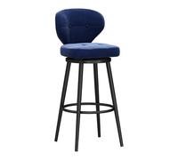 Sgabello da bar girevole ad altezza bancone in velluto blu, stile moderno | Elegante sgabello da bar moderno di metà secolo, alto come un bancone, rivestito in morbido velluto blu, con schienale di