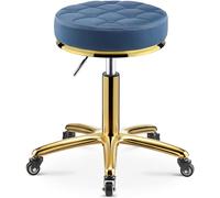 Sgabello da bar girevole con rotelle, sollevabile, per salone di bellezza, spa, massaggi, con base in acciaio inox, colore: blu navy
