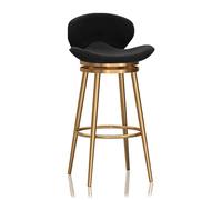 Sgabello da bar girevole con schienale in velluto nero, altezza seduta 75 | Sgabello da bar girevole da banco con schienale di supporto, rivestito in velluto nero, con altezza seduta di 75 cm adatta al
