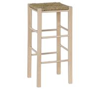 Sgabello da bar h 70 cm in legno da dipingere con sedile in paglia quadrato