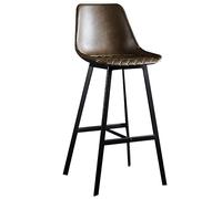 Sgabello da bar imbottito in metallo a scacchi con schienale e poggiapiedi, in pelle sintetica, color caffè, 65 cm, ideale per isole della cucina e bar di casa