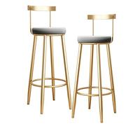 Sgabello da bar in ferro battuto moderno in stile industriale con schienale e morbido cuscino bancone, altezza 65,6 cm, seduta grigia, gambe in metallo dorato, soluzione elegante e confortevole per la