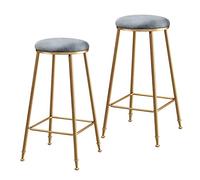 Sgabello da bar in metallo, impilabile, moderno, in velluto, con parte superiore rotonda, set di 2 sgabelli da bar da 65/75 cm