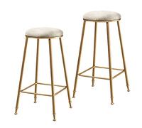 Sgabello da bar in metallo, impilabile, moderno, in velluto, con parte superiore rotonda, set di 2 sgabelli da bar da 65/75 cm