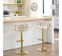 Sgabello da bar in velluto da 2 pezzi, sedia da bar regolabile in altezza con schienale intrecciato, poggiapiedi in metallo 360 ° Sgabello da cucina girevole per ristorante