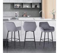 Sgabello da bar in velluto, sgabello da isola da cucina con braccioli e gambe in metallo nero con poggiapiedi, adatto per cucine, bar e soggiorni Design moderno con un punto focale d'impatto: distingu