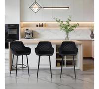 Sgabello da bar in velluto, sgabello da isola da cucina con braccioli e gambe in metallo nero con poggiapiedi, adatto per cucine, bar e soggiorni Design moderno con un punto focale d'impatto: distingu
