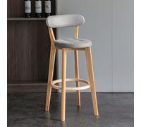 Sgabello da bar moderno in ecopelle grigia con gambe in legno massello, comodo sgabello con poggiapiedi per cucina isola o sala da pranzo.