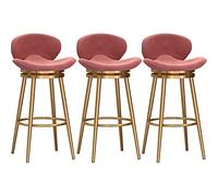 Sgabello da bar moderno in velluto rosa con schienale, set di 3 sedie girevoli da cucina a isola, sgabelli imbottiti in metallo da 74,9 cm, mobili da pranzo eleganti e confortevoli