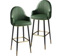 Sgabello da Bar Moderno, Set da 2 Pezzi con Schienale, Realizzato in Similpelle, Sgabello Alto Girevole A 360°, Struttura in Acciaio al Carbonio, Cucina, Negozio/Soggiorno, Green, 29.5in