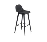 Sgabello da Bar Muuto Fiber con Base in Legno e Schienale Nero/ Nero H97,5 cm