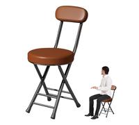 Sgabello da bar pieghevole, 47 cm, sedia imbottita con schienale e poggiapiedi, per cucina, eventi, adulti, design elegante nero-marrone, salvaspazio, comfort