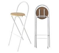 Sgabello da bar pieghevole, 65/70/75 cm, rotondo, con schienale in metallo, portatile, per colazioni e ristoranti, colore legno naturale, ideale per ufficio e feste