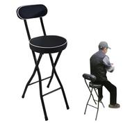 Sgabello da bar pieghevole, altezza 75 cm, sedia portatile in metallo con seduta imbottita e poggiapiedi, perfetto per cucina, giardino, casa e bar, finitura nera, regolabile 55-75 cm
