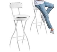 Sgabello da bar pieghevole bianco - Sedia da bar bianca imbottita in similpelle per casa, giardino ed esterni, altezza seduta 65 cm/25,6 pollici