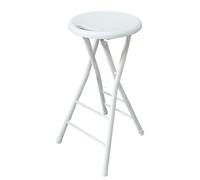 Sgabello da bar pieghevole con manico compatto rotondo seggiolone per cucina e uso esterno gambe telaio in acciaio bianco 61 cm di altezza.