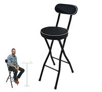 Sgabello da bar pieghevole con schienale imbottito, 66 cm, sgabello nero per la colazione, poggiapiedi per bar, bistrot e negozio