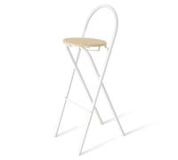 Sgabello da bar pieghevole con struttura rotonda in metallo e seduta rigida - Sedia alta da cucina per pub, bancone per colazione e bistrot, capacità di 220 libbre, naturale, altezza seduta 70 cm