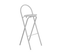 Sgabello da bar pieghevole con struttura rotonda in metallo e seduta rigida - Sedia alta da cucina per pub, bancone per colazione e bistrot, capacità di 220 libbre, bianco, altezza seduta 65 cm