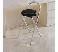 Sgabello Da Bar Pieghevole Da 46 cm Con Schienale, Sedile Imbottito Imbottito In Pelle PU Sgabello Pieghevole Portatile Sgabelli Da Bar Da Bancone Per Ufficio In Giardino(Black,Seat height 65cm)