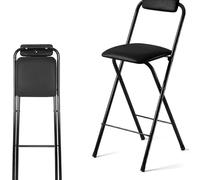 Sgabello da bar pieghevole in pelle con schienale alto, sedile portatile da cucina e bar, altezza regolabile, design elegante e confortevole per sala da pranzo e bar di casa
