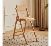 Sgabello da bar pieghevole in vimini portatile con schienale, comodo e traspirante, design salvaspazio per piccoli spazi e ristoranti, colore originale, altezza 70 cm