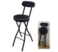 Sgabello da bar pieghevole portatile con capacità di carico di 100 kg, comoda panca rotonda per adulti, in cucina o in giardino, nero, altezza 61 cm