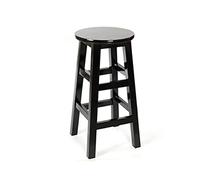 Sgabello da bar rotondo in legno massello con poggiapiedi, altezza sedia da cucina per bar e chiesa, stile rustico, altezza seduta 76,2 cm, nero, 70 cm