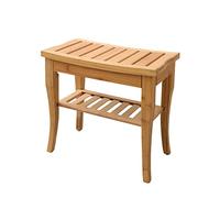 Sgabello da doccia a 2 ripiani in bambù con ripiano portaoggetti, panca da bagno impermeabile per rasatura, poggiapiedi e comfort in bagno, design elegante e funzionale