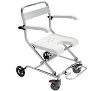 Sgabello da doccia pieghevole con ruote e braccioli ribaltabili, supporto ergonomico per la schiena per un bagno sicuro, ideale per anziani e disabili