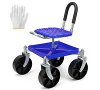 Sgabello da giardino con ruote da 150 kg - Sedile girevole a 360° e ruote, regolabile in altezza da 51-61 cm - Sgabello robusto per giardino e garage con guanti per diserbo, piantare e pulire l'auto