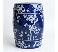 Sgabello da Giardino in Ceramica Blu e Bianco Stile Cinese e Tavolino | Porcellana Artigianale Blu E Bianca, Motivo Floreale Classico Elegante Decorazione(Blue 9)