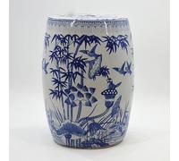 Sgabello da Giardino in Ceramica Blu e Bianco Stile Cinese e Tavolino | Porcellana Artigianale Blu E Bianca, Motivo Floreale Classico Elegante Decorazione(Blue 1)