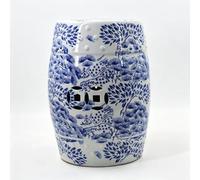 Sgabello da Giardino in Ceramica Blu e Bianco Stile Cinese e Tavolino | Porcellana Artigianale Blu E Bianca, Motivo Floreale Classico Elegante Decorazione(Blue 7)