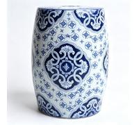 Sgabello da Giardino in Ceramica Blu e Bianco Stile Cinese e Tavolino | Porcellana Artigianale Blu E Bianca, Motivo Floreale Classico Elegante Decorazione(Blue 6)