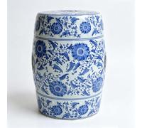 Sgabello da Giardino in Ceramica Blu e Bianco Stile Cinese e Tavolino | Porcellana Artigianale Blu E Bianca, Motivo Floreale Classico Elegante Decorazione(Blue 12)