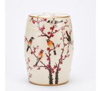 Sgabello da Giardino in Ceramica Chinoiserie, Tavolino Laterale Floreale