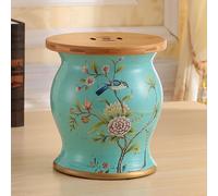 Sgabello da Giardino in Ceramica(Coperchio in bambù e vano Contenitore a Scomparsa) Ceramica Cinese Sgabello Con Motivi Floreali e Ornitologici Adatto per uso Interno ed Esterno（10.6*12 7 10.6*12.2in