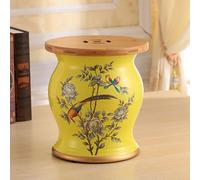 Sgabello da Giardino in Ceramica(Coperchio in bambù e vano Contenitore a Scomparsa) Ceramica Cinese Sgabello Con Motivi Floreali e Ornitologici Adatto per uso Interno ed Esterno（10.6*12 4 10.6*12.2in