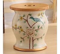 Sgabello da Giardino in Ceramica(Coperchio in bambù e vano Contenitore a Scomparsa) Ceramica Cinese Sgabello Con Motivi Floreali e Ornitologici Adatto per uso Interno ed Esterno（10.6*1 20 10.6*12.2in
