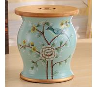 Sgabello da Giardino in Ceramica(Coperchio in bambù e vano Contenitore a Scomparsa) Ceramica Cinese Sgabello Con Motivi Floreali e Ornitologici Adatto per uso Interno ed Esterno（10.6*1 22 10.6*12.2in