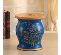 Sgabello da Giardino in Ceramica(Coperchio in bambù e vano Contenitore a Scomparsa) Ceramica Cinese Sgabello Con Motivi Floreali e Ornitologici Adatto per uso Interno ed Esterno（10.6*1 24 10.6*12.2in